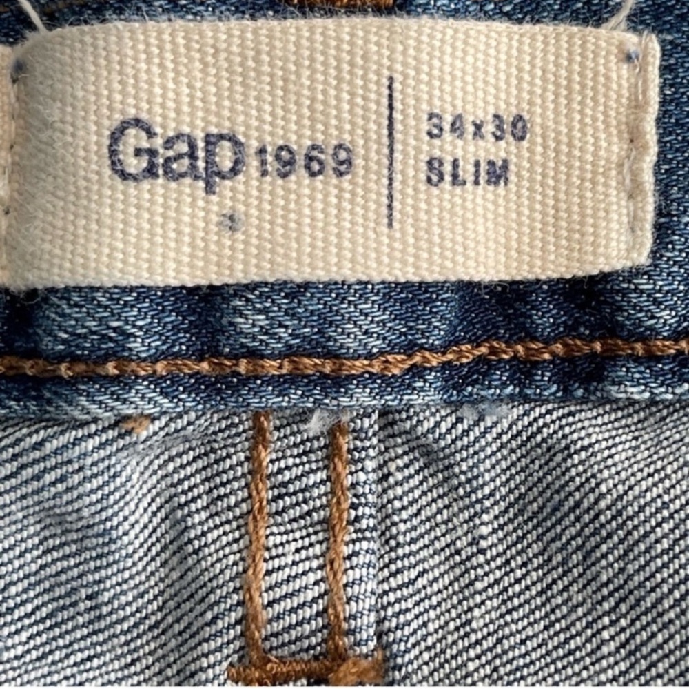 GAP 1969 Mens Slim Jeans Distressed Raw Hem Denim Blue 30L  Waist 34 - Picture 4 of 9